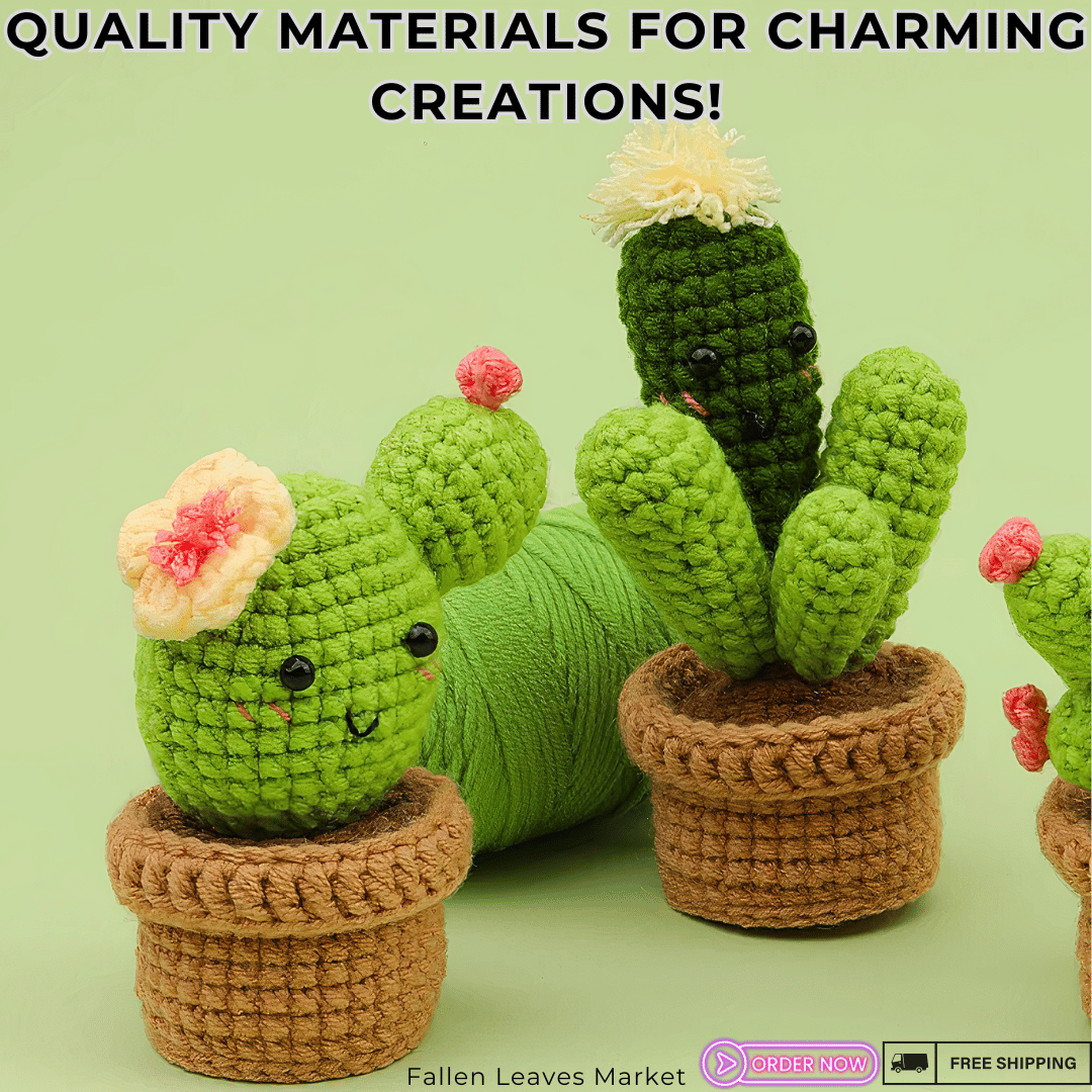 Complete Crochet Kit for Beginners: 6pc Succulent Plants Set with Hooks, Yarn, Markers, Eyes - Easy DIY Crochet Crafts Starter Pack