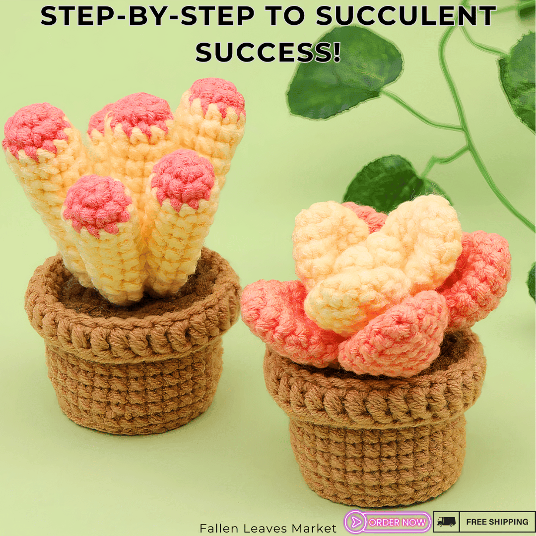 Complete Crochet Kit for Beginners: 6pc Succulent Plants Set with Hooks, Yarn, Markers, Eyes - Easy DIY Crochet Crafts Starter Pack