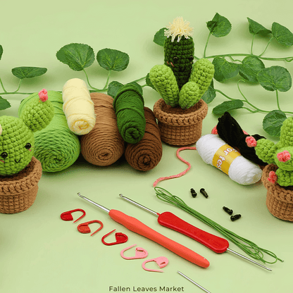 Complete Crochet Kit for Beginners: 6pc Succulent Plants Set with Hooks, Yarn, Markers, Eyes - Easy DIY Crochet Crafts Starter Pack