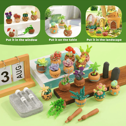 DIY Needle Felting Kit for Beginners Succulent Plants - 15 Potted Designs, 44 Colourful Wools, Complete Craft Kit with Tools & Tutorials