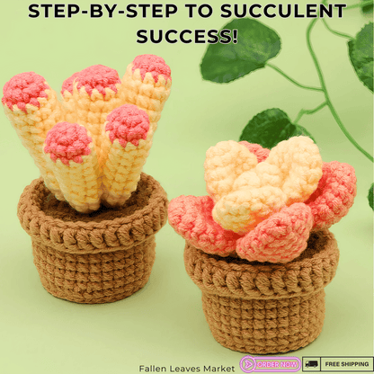 Complete Crochet Kit for Beginners: 6pc Succulent Plants Set with Hooks, Yarn, Markers, Eyes - Easy DIY Crochet Crafts Starter Pack