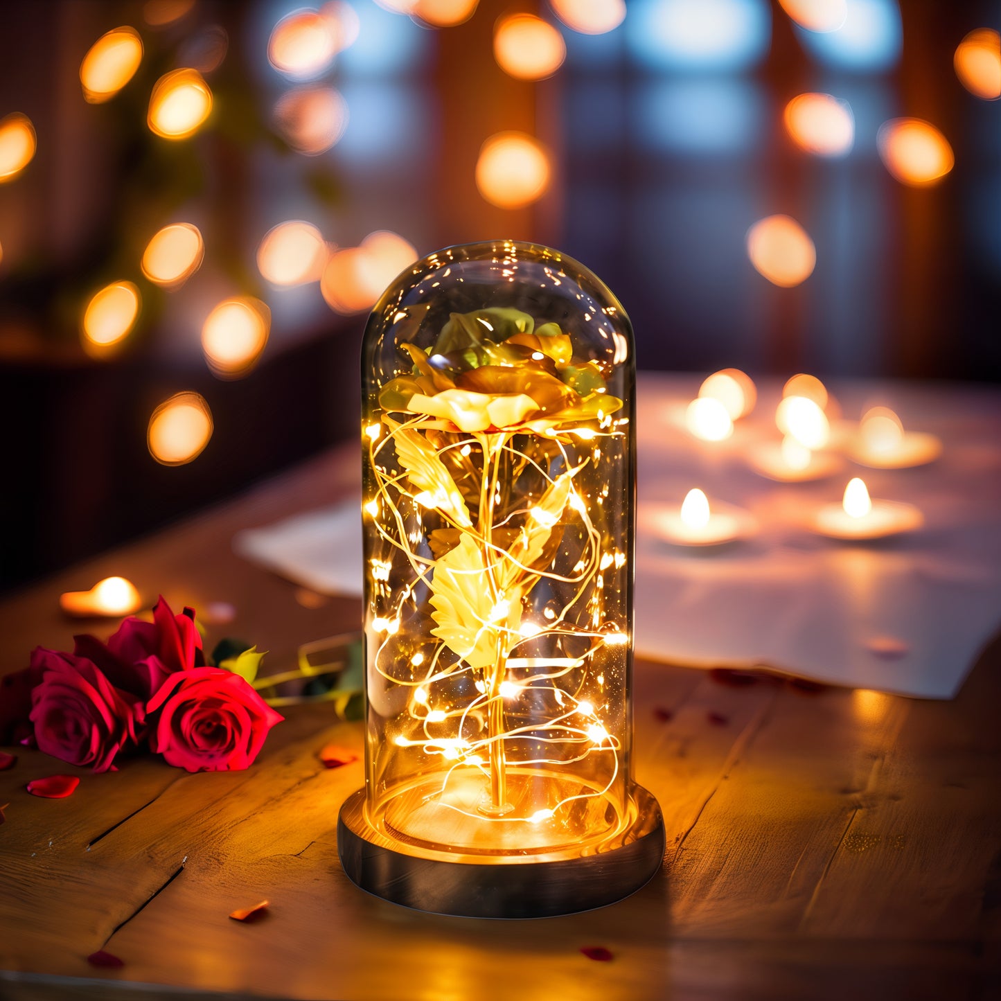 Eternal Rose in Glass Dome – Galaxy LED Beauty - Best Wedding Decor - Creative Valentine's and Mother's Day Gift – Beautiful Flower Light