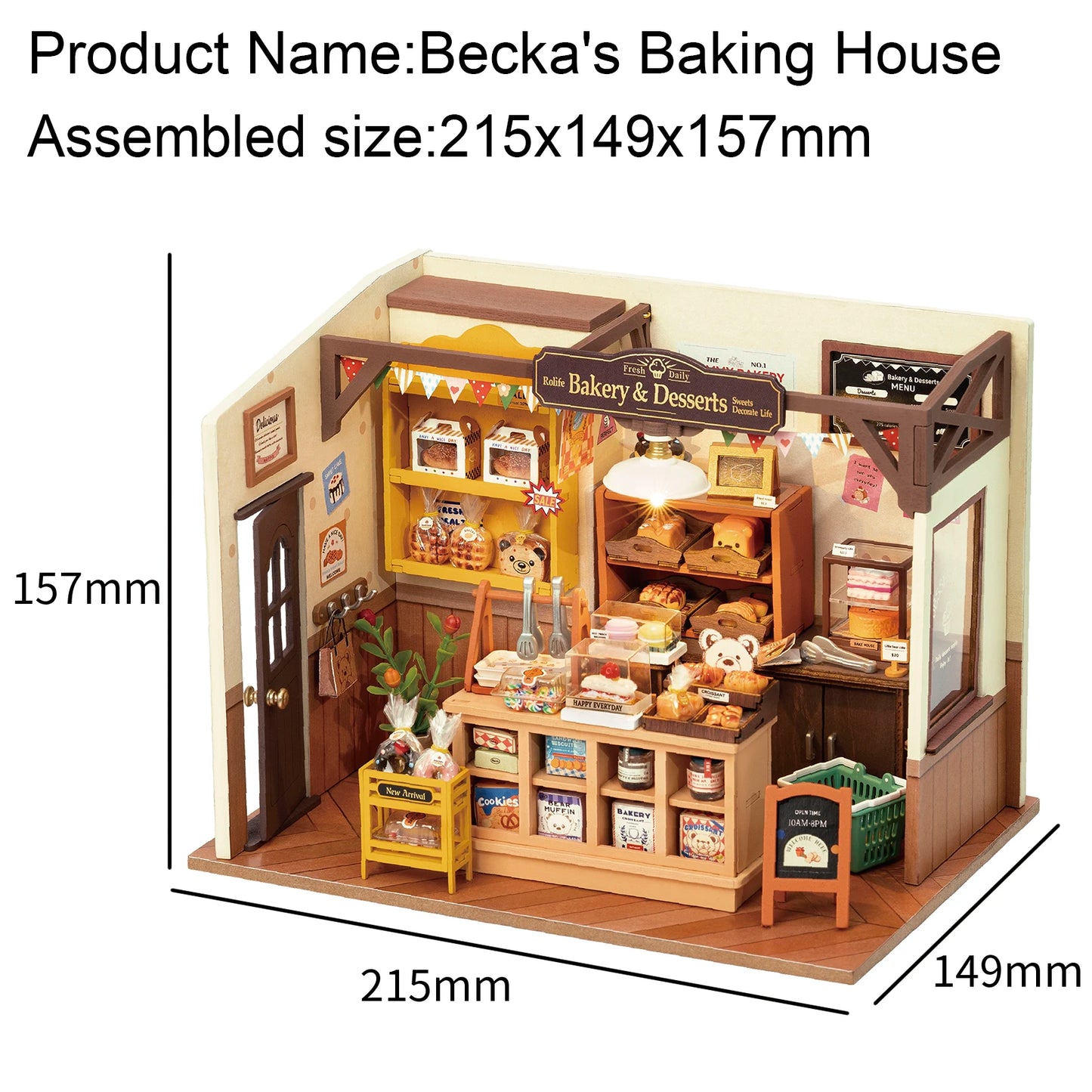 DIY Miniature Bakery Kit – 3D Wooden Dollhouse – LED Light-Up Café Model – Creative Gift for Kids & Adults – Home & Desk Decor