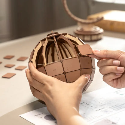 Wooden 3D Globe Puzzle Kit – DIY Assembly Model – Rotating Earth Map – Educational Gift for Kids & Adults – Home & Desk Decor