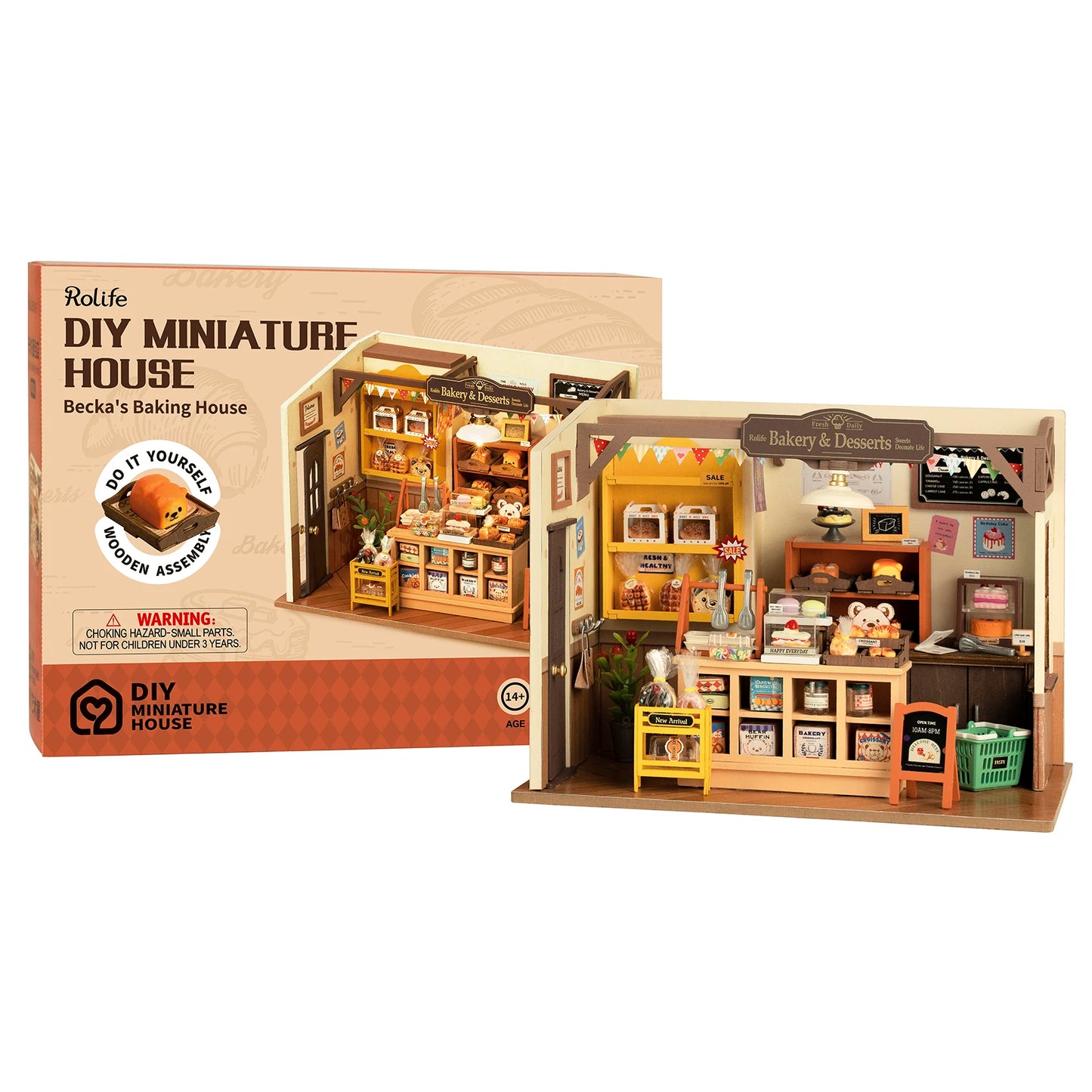DIY Miniature Bakery Kit – 3D Wooden Dollhouse – LED Light-Up Café Model – Creative Gift for Kids & Adults – Home & Desk Decor