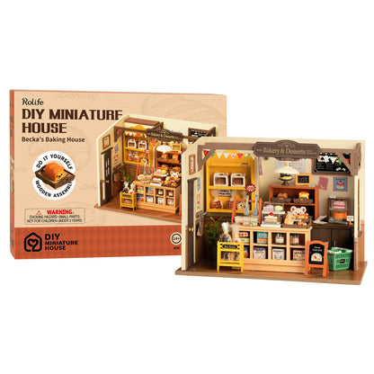 DIY Miniature Bakery Kit – 3D Wooden Dollhouse – LED Light-Up Café Model – Creative Gift for Kids & Adults – Home & Desk Decor