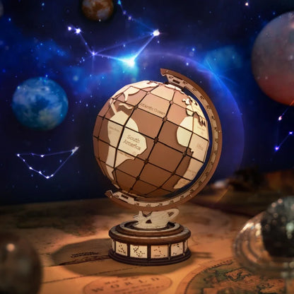 Wooden 3D Globe Puzzle Kit – DIY Assembly Model – Rotating Earth Map – Educational Gift for Kids & Adults – Home & Desk Decor