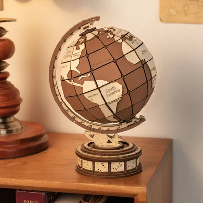 Wooden 3D Globe Puzzle Kit – DIY Assembly Model – Rotating Earth Map – Educational Gift for Kids & Adults – Home & Desk Decor