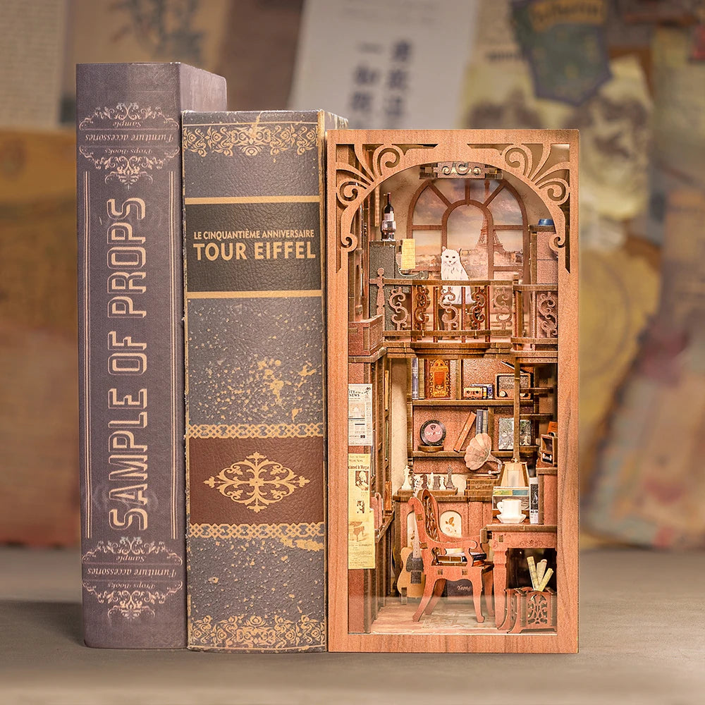 CUTEBEE DIY Book Nook Kit Miniature Doll House with Touch Light Dust Cover Bookshelf Insert Model Toys Gift Secret Rhythm