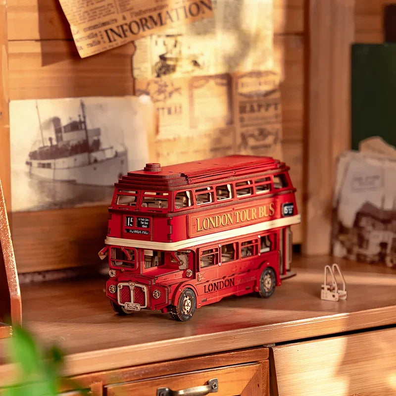 3D Wooden London Bus Puzzle – DIY Double-Decker Model Kit – Classic British Design – Collectible Gift for Adults & Kids – Home Decor