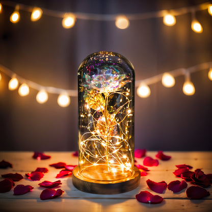 Eternal Rose in Glass Dome – Galaxy LED Beauty - Best Wedding Decor - Creative Valentine's and Mother's Day Gift – Beautiful Flower Light