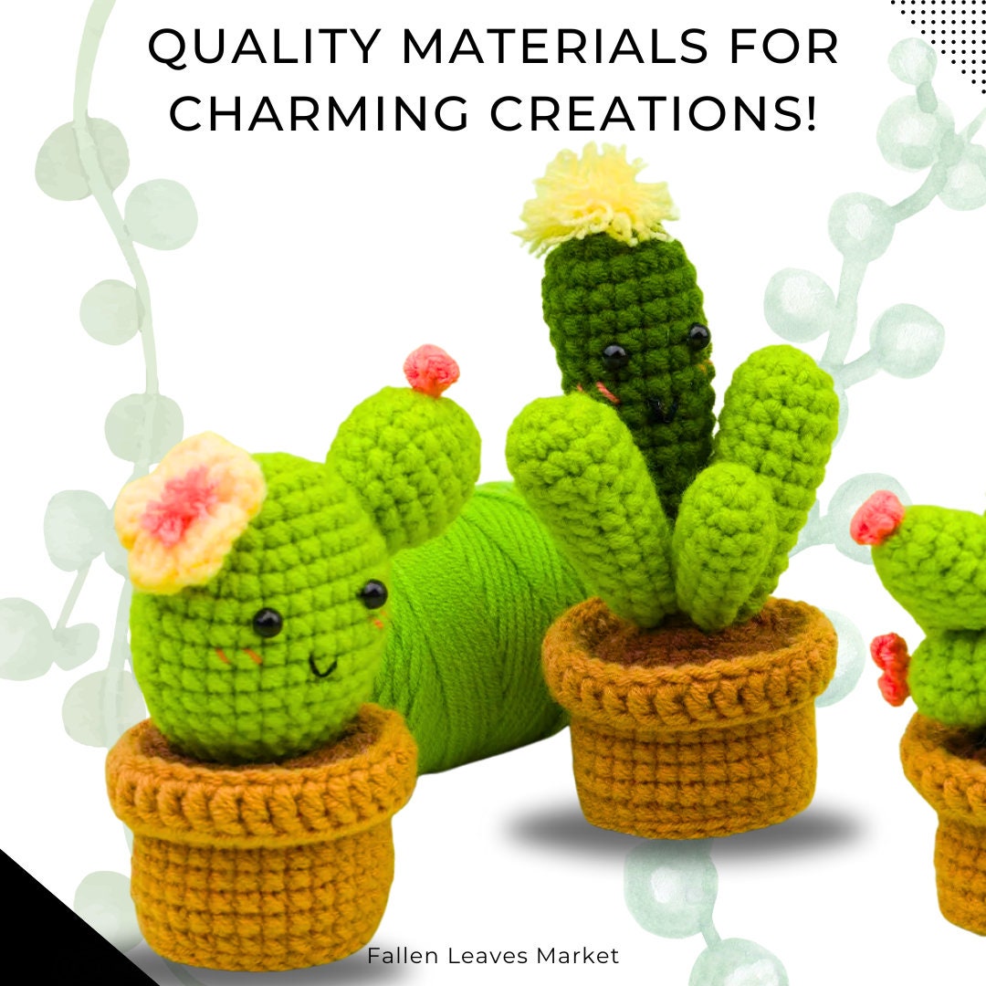 Complete Crochet Kit for Beginners: 6pc Succulent Plants Set with Hooks, Yarn, Markers, Eyes - Easy DIY Crochet Crafts Starter Pack