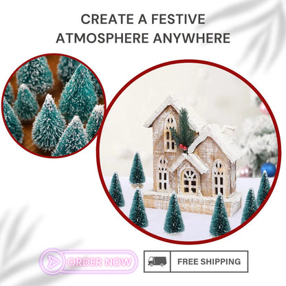 50Pcs Miniature Christmas Trees - Artificial Pine Sisal, Snowy Tabletop Decor, Festive Xmas Ornaments, Ideal for Crafts & Gifts