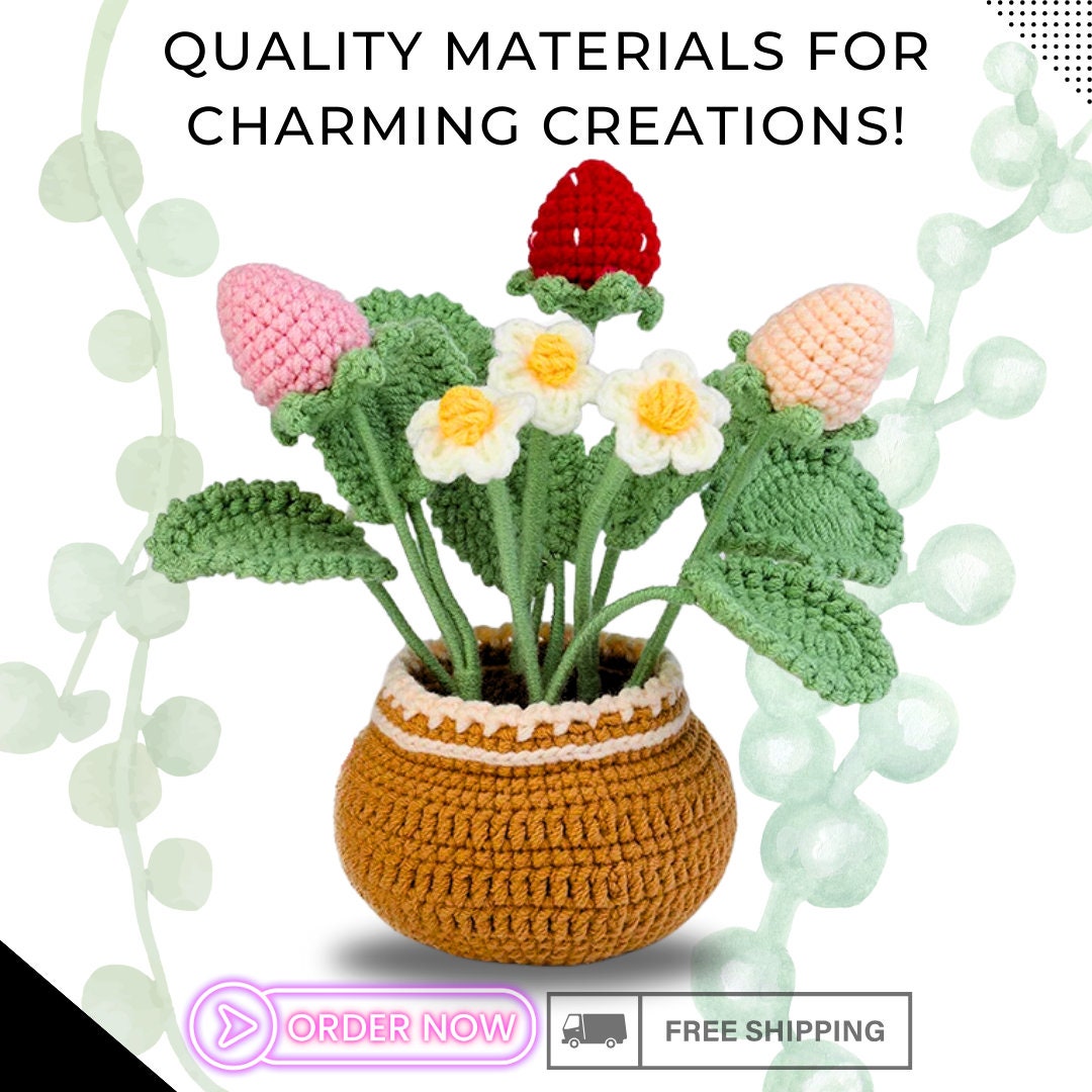 Easy DIY Crochet Berry Flower Kit for Beginners - Complete Set with Yarn, Needles, Hooks & Step-by-Step Instructions - Craft and Decor