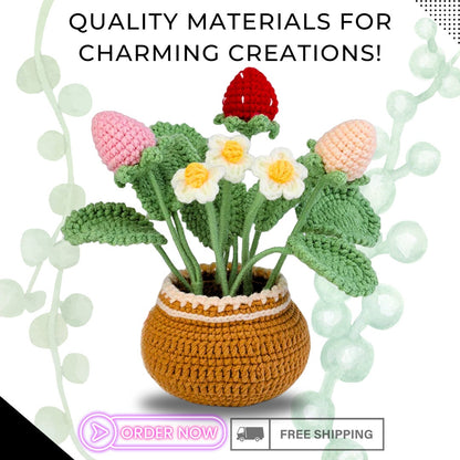 Easy DIY Crochet Berry Flower Kit for Beginners - Complete Set with Yarn, Needles, Hooks & Step-by-Step Instructions - Craft and Decor
