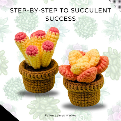 Complete Crochet Kit for Beginners: 6pc Succulent Plants Set with Hooks, Yarn, Markers, Eyes - Easy DIY Crochet Crafts Starter Pack