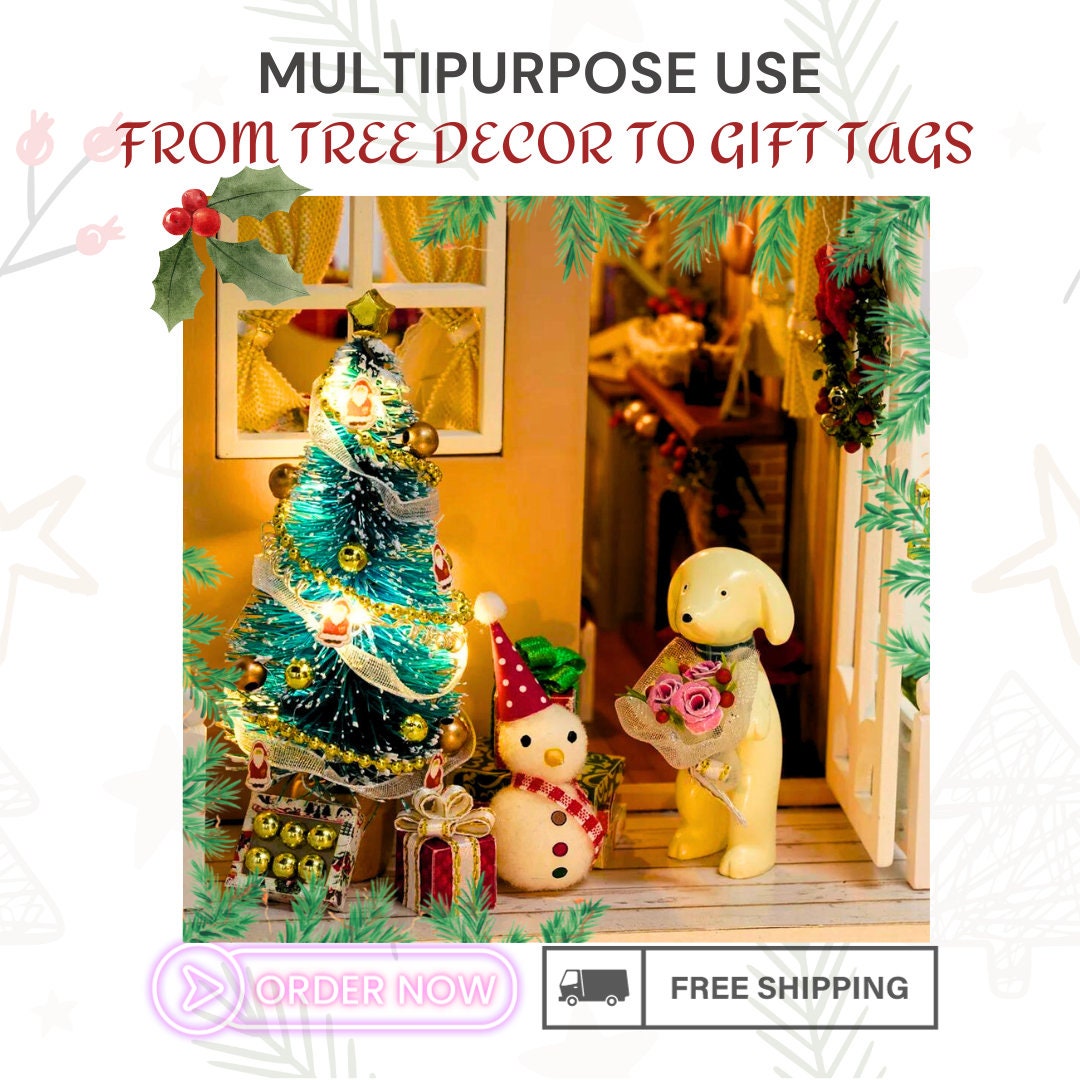 Christmas 3D Miniature Dollhouse DIY Kit - Realistic Wooden House with Furniture, LED Lights, Resin Decor - Perfect Craft Gift