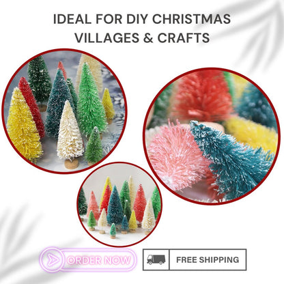 50Pcs Miniature Christmas Trees - Artificial Pine Sisal, Snowy Tabletop Decor, Festive Xmas Ornaments, Ideal for Crafts & Gifts