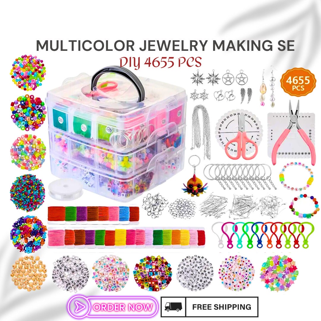 DIY 4655pcs Bead Bracelet & Necklace Kit | Multicolor Jewelry Making Set | Children's Creative Craft Gift | High-Quality Acrylic Beads