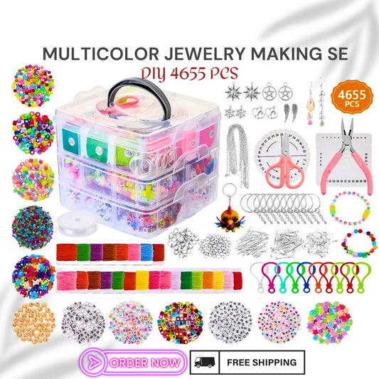 DIY 4655pcs Bead Bracelet & Necklace Kit | Multicolor Jewelry Making Set | Children's Creative Craft Gift | High-Quality Acrylic Beads
