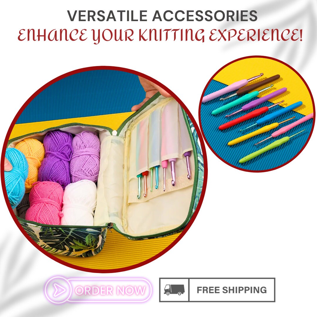 Cotton Yarn Thread Ball Set with Crochet Hooks, Knitting Needles and Accessories – Complete Craft Kit in a Stylish Bag for Knitters