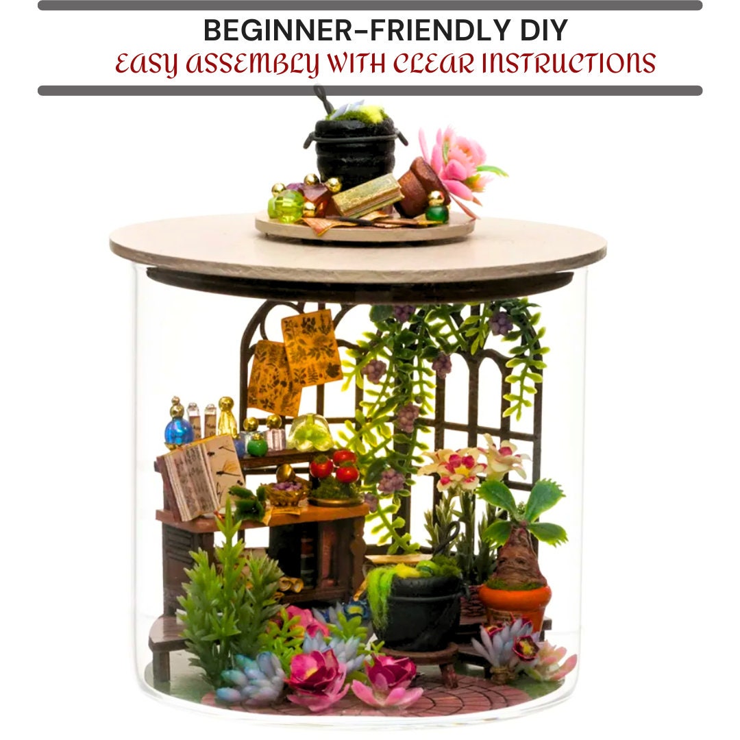 DIY Mini Magic Garden Kit - Doll House & Room Model Making, Wooden Crafts, Home Decor with LED Light and Furniture - Assemble Yourself!