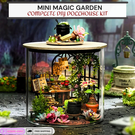 DIY Mini Magic Garden Kit - Doll House & Room Model Making, Wooden Crafts, Home Decor with LED Light and Furniture - Assemble Yourself!