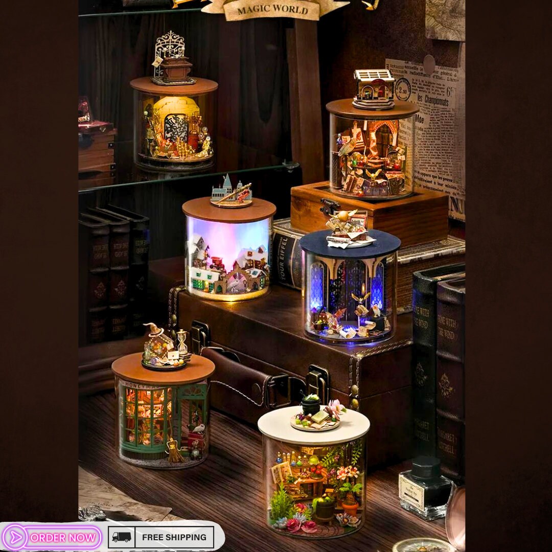 DIY Mini Magic Shop Dollhouse Kit - Wooden Model Toy with Furniture, LED Light, English Instructions - Home Decor Craft