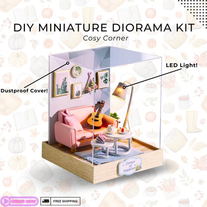 Enchanting Cosy Corner Diorama - Wooden Miniature Dollhouse DIY Kit with Lights, Exquisite Craftsmanship, Perfect for Hobbyists