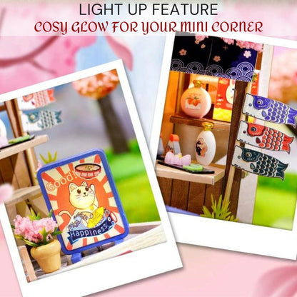 Sakura Noodles Shop Miniature Dollhouse DIY Kit - Cosy Corner Diorama with Light, Exquisite Craftsmanship, Perfect for Hobbyists