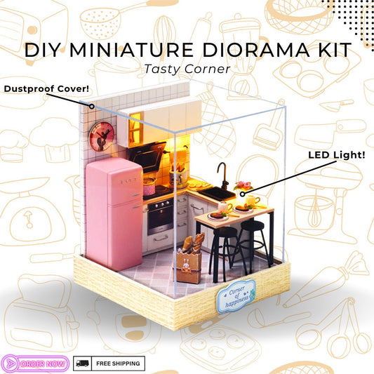 DIY Wooden Miniature Kitchen Dollhouse Kit - Cosy Corner Diorama with Lighting, Exquisite Craftsmanship, Ideal Gift