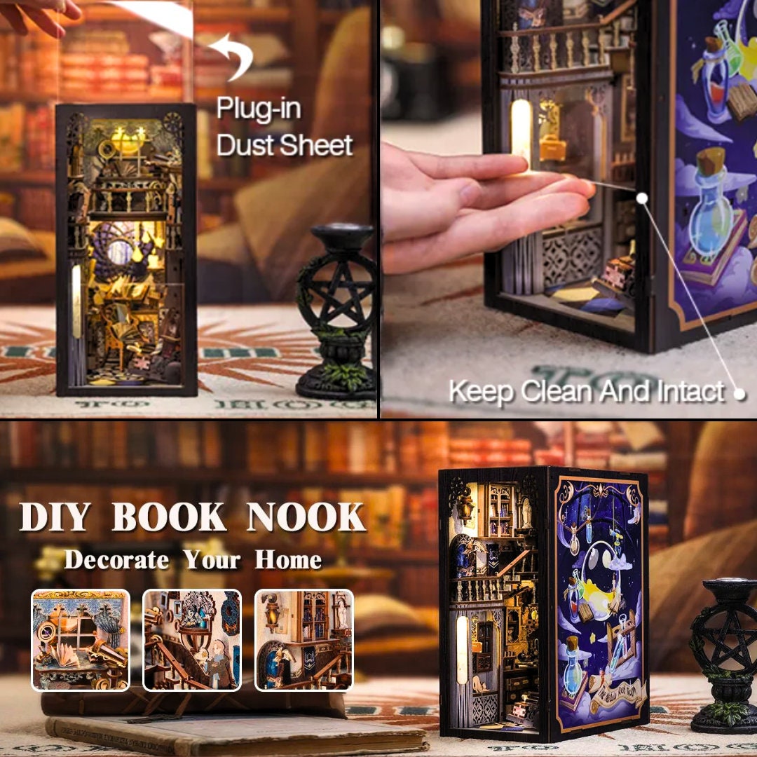 Magical Nebula Room- Book Nook DIY Kit with Touch Light & Dust Cover - Miniature Doll House - Perfect Birthday Gift for Craft Enthusiasts