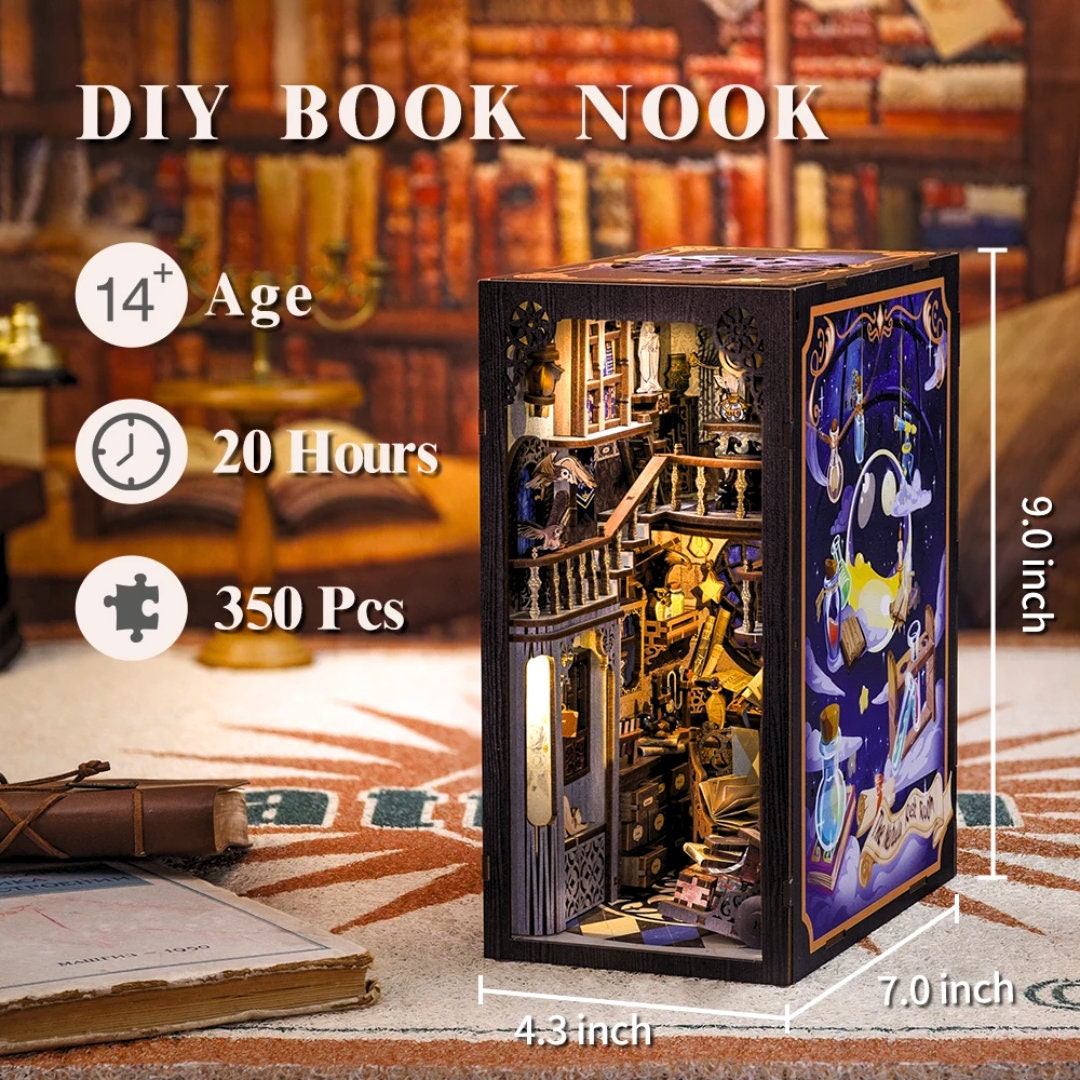 Magical Nebula Room- Book Nook DIY Kit with Touch Light & Dust Cover - Miniature Doll House - Perfect Birthday Gift for Craft Enthusiasts