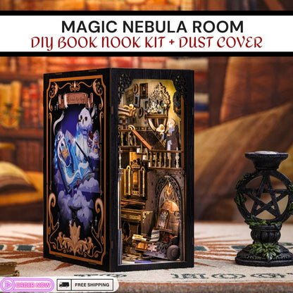 Magical Nebula Room- Book Nook DIY Kit with Touch Light & Dust Cover - Miniature Doll House - Perfect Birthday Gift for Craft Enthusiasts