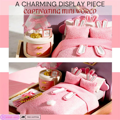 Charming DIY Cosy Bedroom Diorama Kit - Miniature Wooden Dollhouse with Light, Handcrafted Decorative Display, Perfect Craft Gift