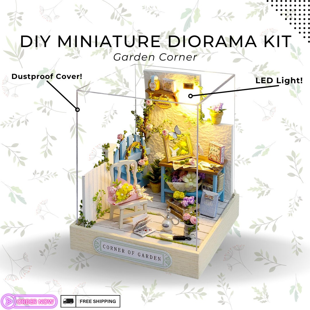 Garden Corner DIY Miniature Dollhouse Kit - Crafted with Precision, Complete Diorama Model with Lighting for Assembly for Crafting Hobby