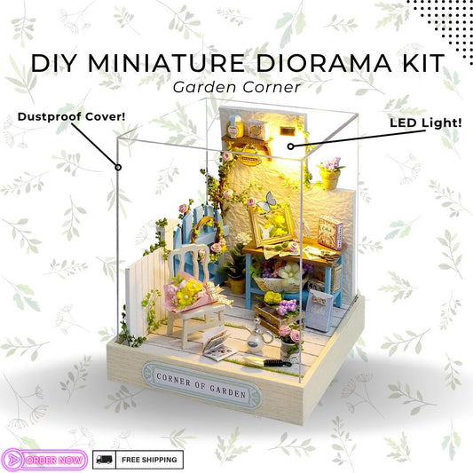 Garden Corner DIY Miniature Dollhouse Kit - Crafted with Precision, Complete Diorama Model with Lighting for Assembly for Crafting Hobby