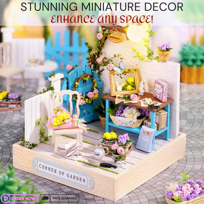 Garden Corner DIY Miniature Dollhouse Kit - Crafted with Precision, Complete Diorama Model with Lighting for Assembly for Crafting Hobby