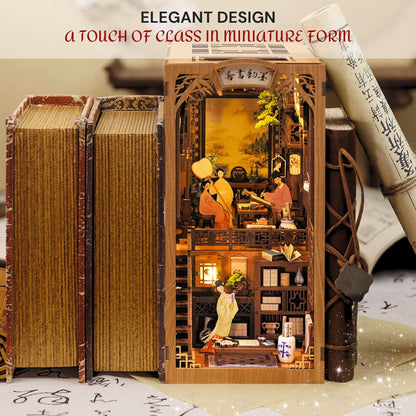 3D Wooden Book Nook Ink Rhyme Bookstore - Dollhouse Miniature with Touch Light, Dust Cover - Perfect DIY Gift & Toy for New Hobby Enthusiast