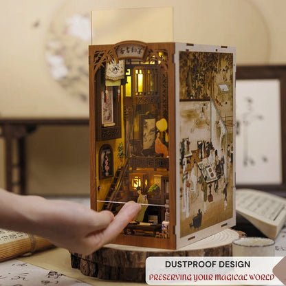 3D Wooden Book Nook Ink Rhyme Bookstore - Dollhouse Miniature with Touch Light, Dust Cover - Perfect DIY Gift & Toy for New Hobby Enthusiast