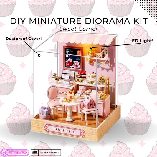 DIY Sweet Corner Cafe Miniature Dollhouse: Handcraft Your Personalised Tiny Cafe Kit with LED Lights - Perfect Crafting & Decor Gift