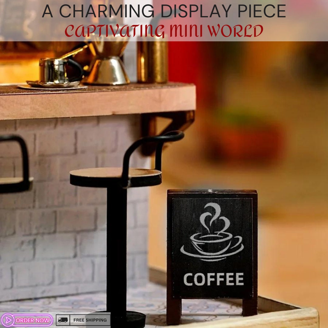 DIY Coffee Time Miniature Dollhouse Kit - Cosy Wooden Diorama with Light, Exquisite Craft & Decorative Charm