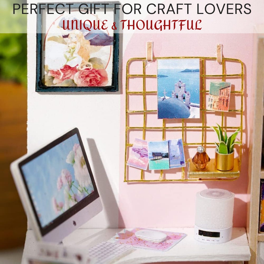 Cosy Study Corner Diorama with Light- Deluxe Wooden Miniature Dollhouse DIY Kit Perfect Craft & Gift Model Making For Miniatures Enthusiasts