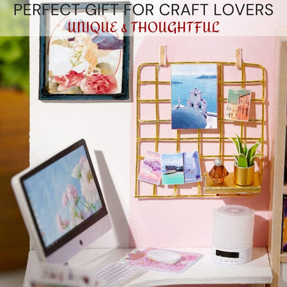Cosy Study Corner Diorama with Light- Deluxe Wooden Miniature Dollhouse DIY Kit Perfect Craft & Gift Model Making For Miniatures Enthusiasts