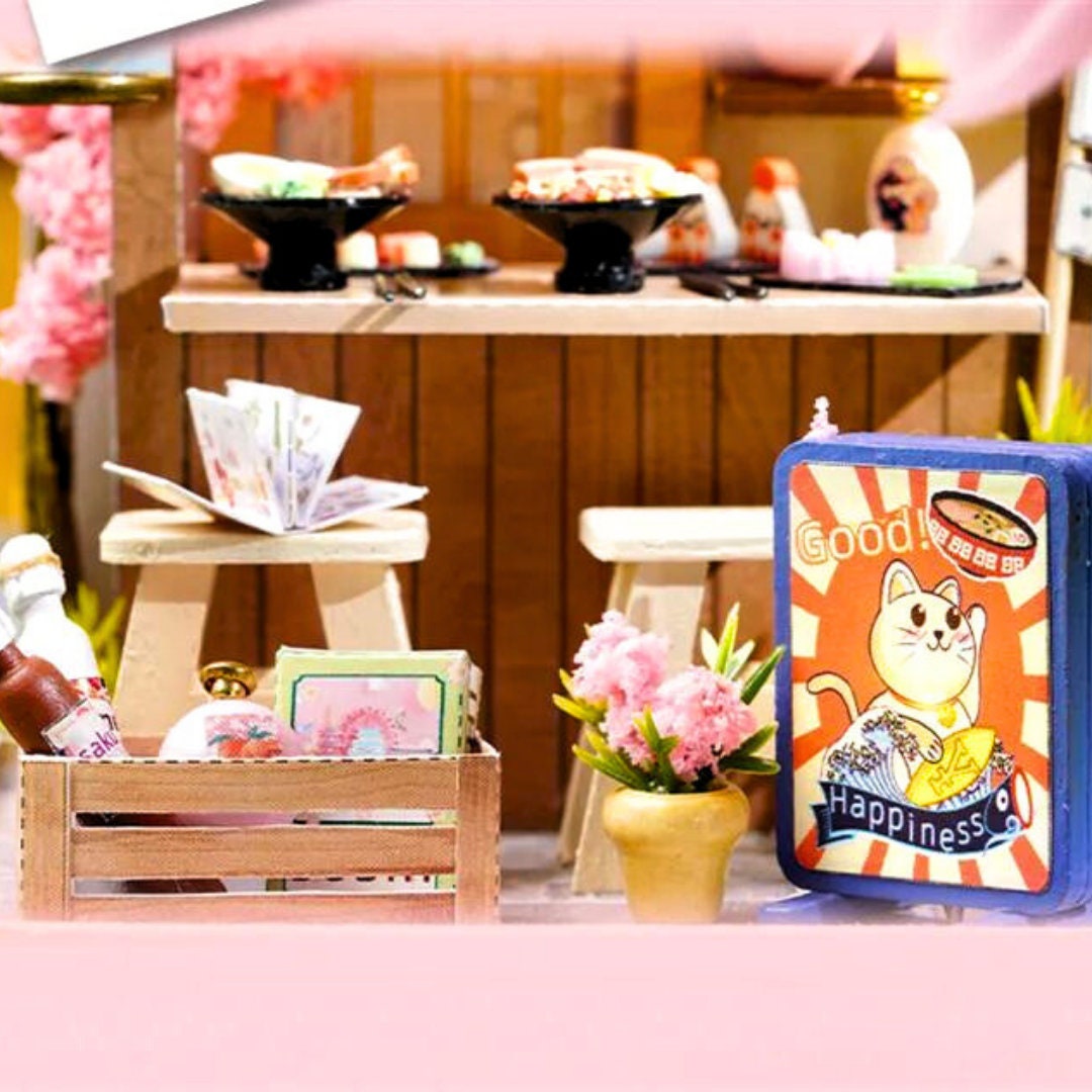 Sakura Noodles Shop Miniature Dollhouse DIY Kit - Cosy Corner Diorama with Light, Exquisite Craftsmanship, Perfect for Hobbyists