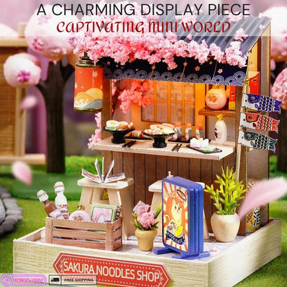 Sakura Noodles Shop Miniature Dollhouse DIY Kit - Cosy Corner Diorama with Light, Exquisite Craftsmanship, Perfect for Hobbyists