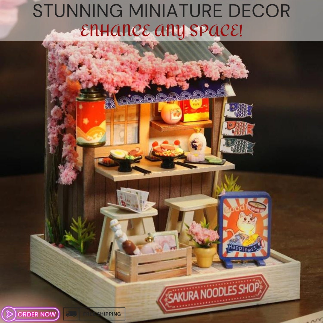 Sakura Noodles Shop Miniature Dollhouse DIY Kit - Cosy Corner Diorama with Light, Exquisite Craftsmanship, Perfect for Hobbyists