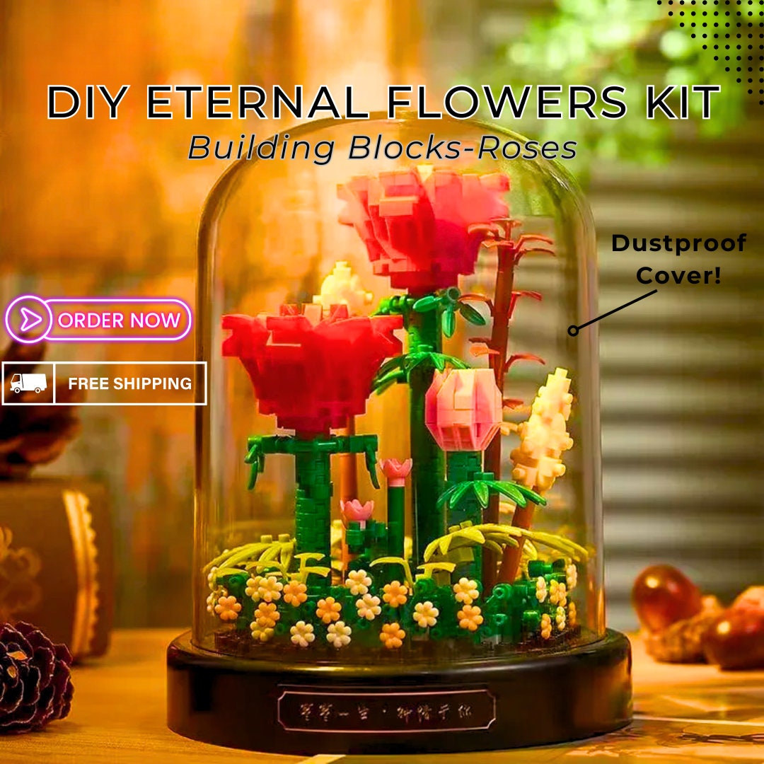 Micro Red Roses DIY Building Blocks Kit - Eternal Life Rose Flowers Potted Plants Mini Bricks Puzzle Toy for Home Decor & Children's Gift