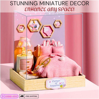 Charming DIY Cosy Bedroom Diorama Kit - Miniature Wooden Dollhouse with Light, Handcrafted Decorative Display, Perfect Craft Gift
