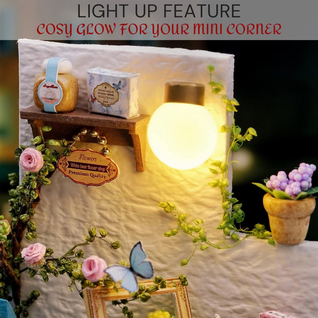 Garden Corner DIY Miniature Dollhouse Kit - Crafted with Precision, Complete Diorama Model with Lighting for Assembly for Crafting Hobby